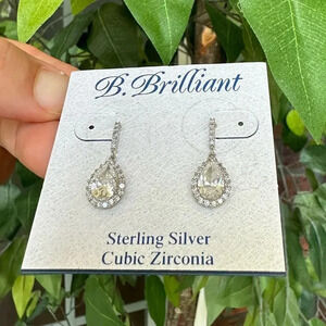 Diamond 925 Sterling Silver Dangle Earrings NWT